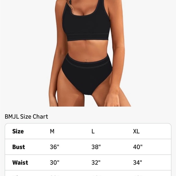 NWT BMJL Black Sporty High Waisted Bikini Two-Piece Cheeky High Cut Size L - Picture 12 of 12
